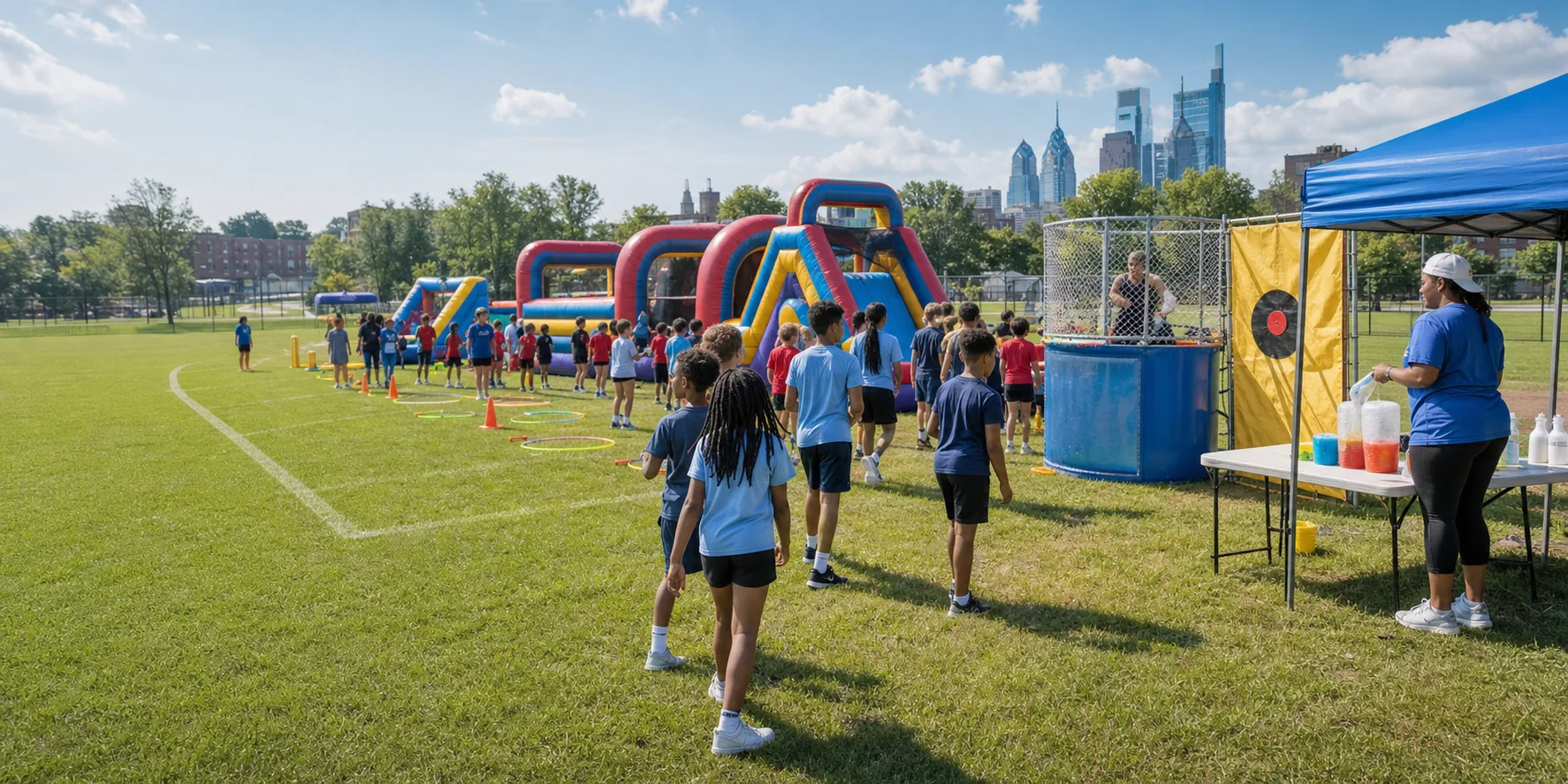 Philadelphia school field day rentals with obstacle courses and activity stations