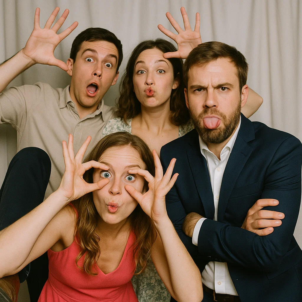 Guests strike dab moves in garden photo booth rental by Party Pros East Coast
